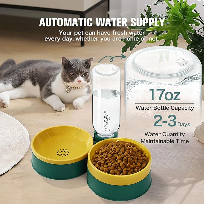 Cat Food Bowl, Cat Bowls Whisker Friendly with Water Dispenser for Cats and Small Dogs