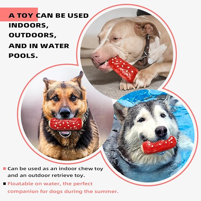 Indestructible Squeaky Dog Chew Toys for Aggressive Chewers, Food Grade Material, Tough Durable Dog Toys for Medium Large Breed (Red)