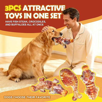 Dog Chew Toys for Aggressive Chewers,3 PCS Tough Dog Toys for Medium and Large Breed, Real Bacon Flavored Best Dog Toys to Keep Them Busy, Reduce Boredom, Hard Dog Bones for Teeth Cleaning(Yellow)