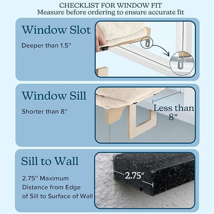 Cat Bed for Window Sill - Cat Window Perch with Bolster and Removable Washable Cover - Window Hammock with Sturdy Wood Frame for Large Cats - Pet Beds for Indoor Cats by PETMAKER (Cream)