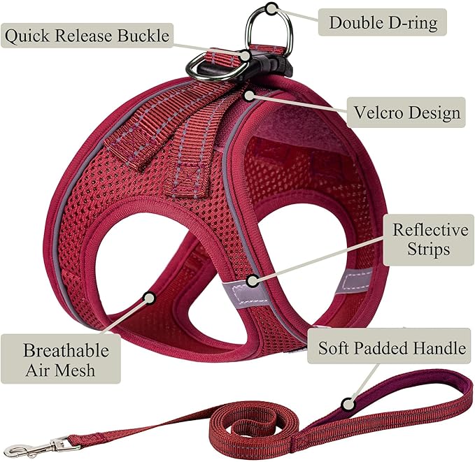 Dog Harness with Leash Set, No Pull Adjustable Reflective Step-in Puppy Pet Vest Harnesses for Small Medium Large Dogs and Cats,Red L