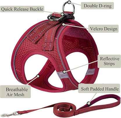 Dog Harness with Leash Set, No Pull Adjustable Reflective Step-in Puppy Pet Vest Harnesses for Small Medium Large Dogs and Cats,Red L