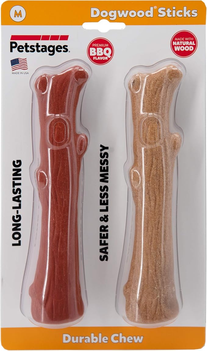 Pupstages Dogwood Mesquite Dog Chew Toy – Real-Wood Blend, Moderate Chewers, Medium, 7.5", 2-Pack (Natural & Mesquite Flavors)