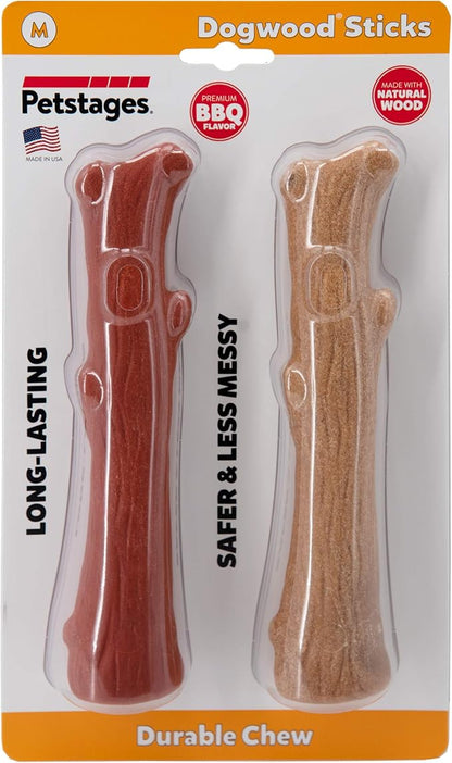 Pupstages Dogwood Mesquite Dog Chew Toy – Real-Wood Blend, Moderate Chewers, Medium, 7.5", 2-Pack (Natural & Mesquite Flavors)