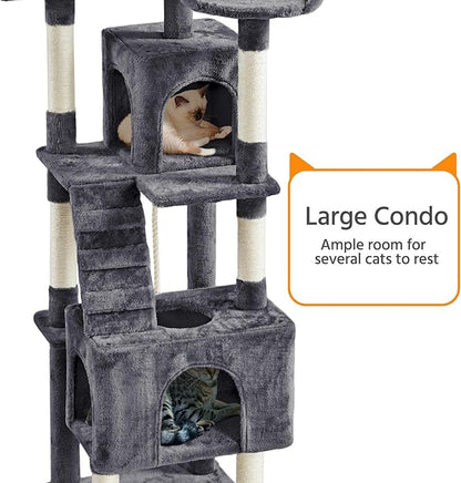 Yaheetech 72-inch Cat Tree, Multi-Level Cat Tower with 2 Condos & 6 Scratching Posts, 3 Perches & Detachable Toy Ball, Pet Furniture Play House for Kittens/Cats, Dark Gray