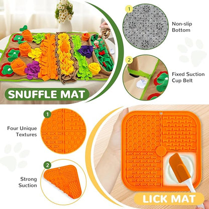 Snuffle Mat for Dogs Large Breed and Lick Mat Set, Interactive Dog Enrichment Puzzle Toys for Puppy Small Medium Large Dogs Cats, Cognitive Sniff Foraging Mats Slow Feeding Mental Stimulation