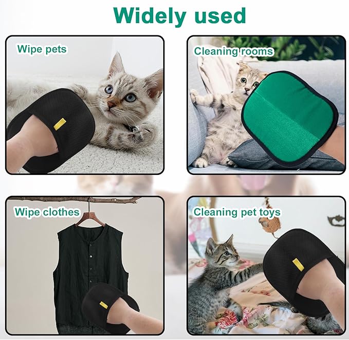 Double-Sided Pet Grooming Gloves, Electrostatic Versatile Static Pet Hair Remover Glove Reusable Static Cat Grooming Tools for Carpet Couch Clothing Furniture Supplies (Green)