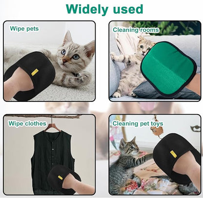 Double-Sided Pet Grooming Gloves, Electrostatic Versatile Static Pet Hair Remover Glove Reusable Static Cat Grooming Tools for Carpet Couch Clothing Furniture Supplies (Green)