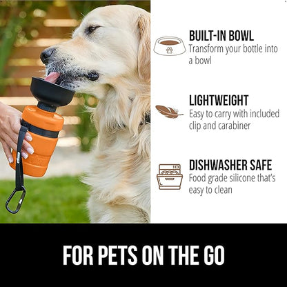 GORILLA GRIP Dog Water Bottle, Portable Water Bowl Dispenser for Dogs, 20 oz Leak Proof Pet Travel Squeeze Bottles, Food Grade Silicone, To Go Puppy Essentials, Hiking Camping Trip Accessories, Orange