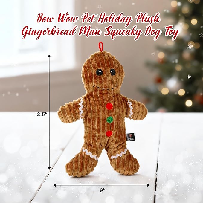 Bow Wow Pet Holiday Plush Gingerbread Man Squeaky Dog Toy, Large
