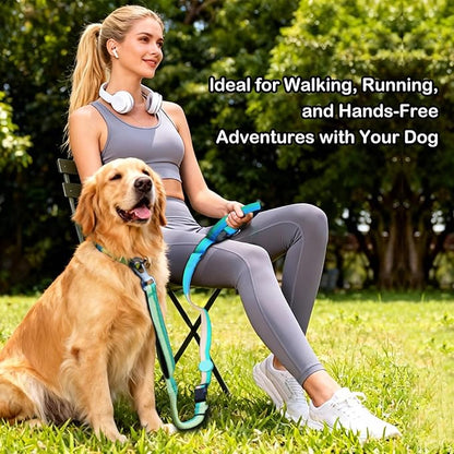 EVERKING 6-in-1 Hands-Free Dog Leash, Adjustable Elastic Reflective Nylon, Dual-Handle Shock Absorbing, 6 Feet, for Small to Large Dogs 30-150lbs (Tropical Wave)