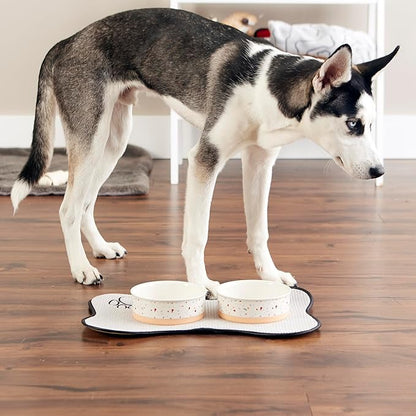 Bone Dry Ceramic Food Bowls, Non-Slip & Dishwasher Safe, Medium Set, 6x2 Terrazzo