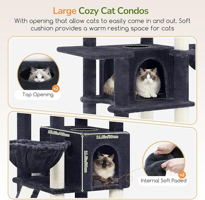 Globlazer Extra Large Cat Tree, 78 inch Sturdy Tall Cat Tree Tower for Indoor Multiple Large Adult Cats Kittens with 6 Scratching Posts, Enlarged Top Perch, 2 Padded Condos, S78G, Dark Grey