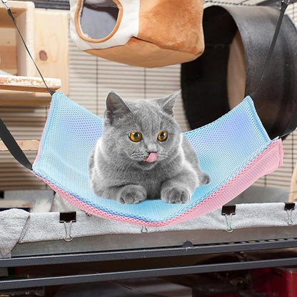 BESTYASH Cat Hammock for Cage Hanging Small Pet Mesh Bed Reversible Breathable Double-Sided Hammock with Hooks for Cats and Small Animals, Size M, Pink Blue