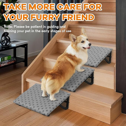 Dog Ramp for Stairs, Non-Slip Dog Stairs, Low-Angled Pet Ramps for Small Dogs and Cats, Medium Dogs, Step and Stair Assist for Injured and Older Pets, 3 Pack