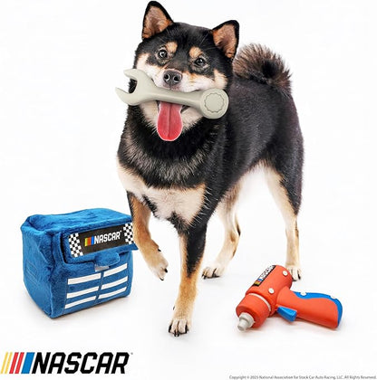 design LAB, Inc. NASCAR Official Merchandise | NASCAR Toy Rubber Race Car, Plush Toy Tool Box & Impact Wrench Gift Set | Interactive Squeaky Pet Toys for Dogs