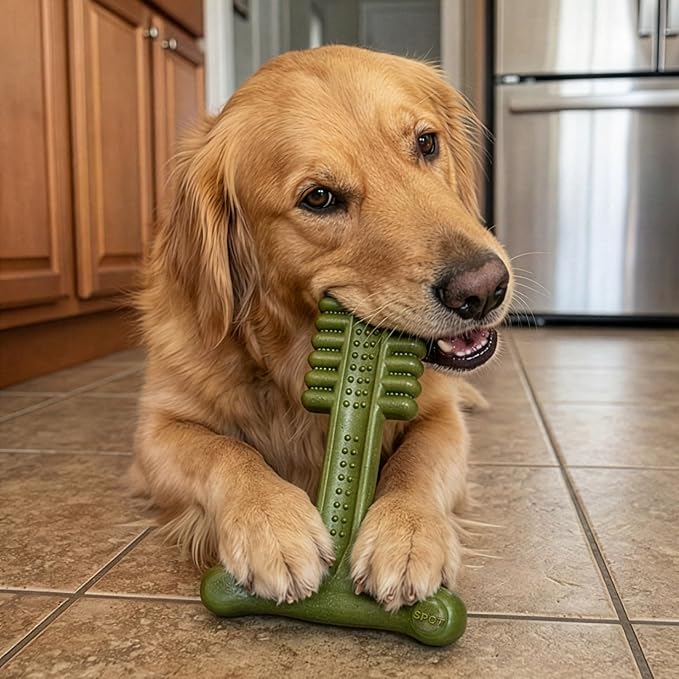 SPOT Bam-Bones Plus Toothbrush Dog Chew Toy, Durable Bamboo Fiber & Nylon Dental Chew, Fresh Mint & Baking Soda for Dental Care, Easy-to-Grip T-Bone Shape, for Heavy Chewers Under 90 lbs, 7 Inch