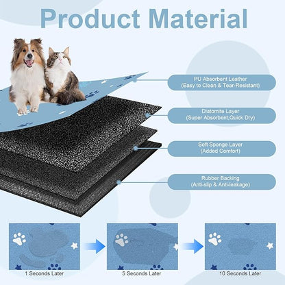 Pet Feeding Mats 16"x24"- Absorbent Dog Mat for Food and Water, Large Pet Food Mat, Rubber Mat for Dog Bowls, Pet Food Mats for Floor, Mat for Cat Food and Water Bowls