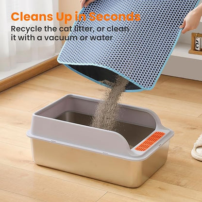 Jumbo Cat Litter Mat, 46x26 Inches Double Layer Honeycomb Litter Trapping Mat, Non Slip Waterproof Urine Proof Extra Large Cat Litter Box Mat, Kitten Supplies and Essentials, XXL, Blue