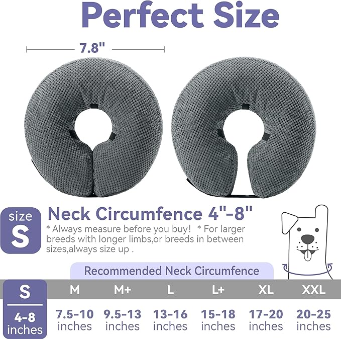 Soft Inflatable Dog Cone Collar Alternative After Surgery - Dog Neck Donut E Collar for Large Medium Small Dogs Cats Post Surgery - Recovery Collar to Stop Licking - Grey, S