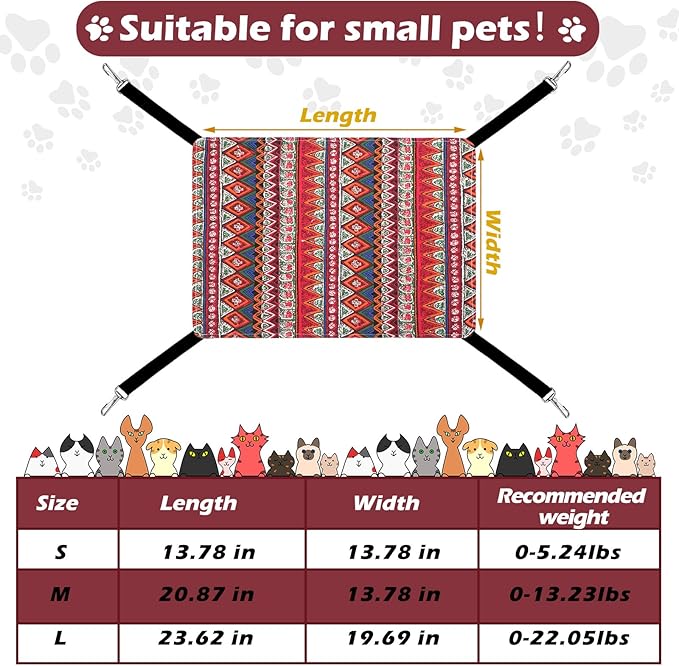 Jetec 2 Pack Cat Hammock for Cage, Catio Accessories Reversible Soft Cats Bed with Adjustable Straps and Hooks Double-Sided Linen and Fleece Hanging Hammock for Cats, Kitten(Ethnic Pattern,M)