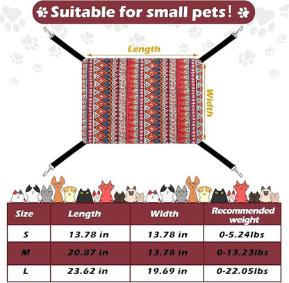 Jetec 2 Pack Cat Hammock for Cage, Catio Accessories Reversible Soft Cats Bed with Adjustable Straps and Hooks Double-Sided Linen and Fleece Hanging Hammock for Cats, Kitten(Ethnic Pattern,M)