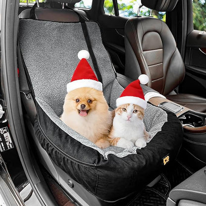 Dog Car Seat for Small Medium Dogs Under 30 lbs, Fully Detachable and Washable Cat Booster Car Seats for Front & Black Seat with Safety Leash Belt (Grey+Black, M)