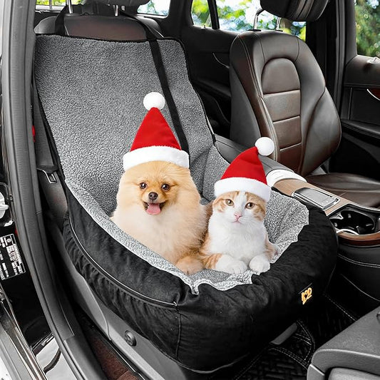 Dog Car Seat for Small Medium Dogs Under 30 lbs, Fully Detachable and Washable Cat Booster Car Seats for Front & Black Seat with Safety Leash Belt (Grey+Black, M)