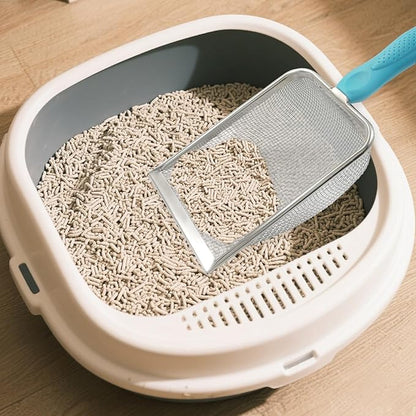 Murtenze Stainless Steel Cat Litter Scoop, Non-Stick Coated Metal Fine Sand Litter Scoop, Mesh Shovel for Reptile Kitten Pooper (Blue, 2mm mesh)