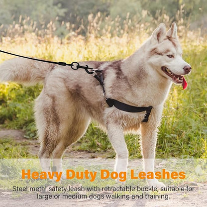 5FT Heavy Duty Steel Dog Leash with Chew Proof Handle, Wire Cable Training Leash for Large Dogs - Black