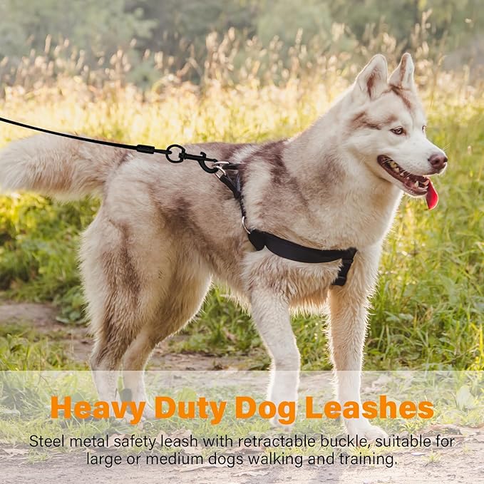 4FT Heavy Duty Dog Leash with Chew Proof Handle, Stainless Wire Cable Training Leash for Large Medium Dogs - Black