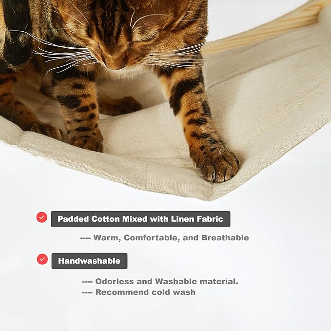 Cat Hammock Wall Mounted with Removable Cushion - Cozy Space Saving Perch for Indoor Cats, Soft Washable Bed & Modern Cat Shelf for Lounging