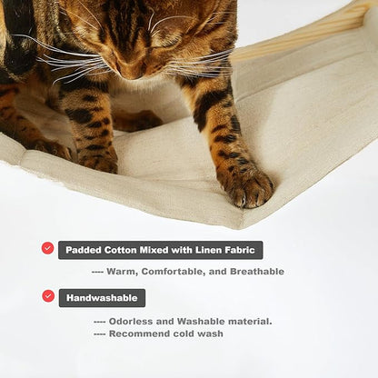 Cat Hammock Wall Mounted with Removable Cushion - Cozy Space Saving Perch for Indoor Cats, Soft Washable Bed & Modern Cat Shelf for Lounging