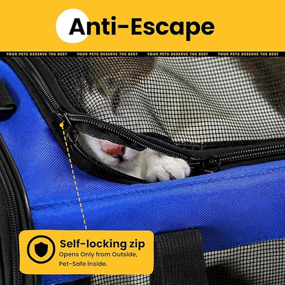 Cat Carrier Bag,Soft-Sided Pet Carriers for Dogs with 4-Sided Mesh,Airline Approved Cat Transport Carrier for Small&Medium Cats Kitten Puppy Up to 15LB,Collapsible Cat Travel Carrier-M,Blue
