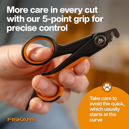 Fiskars Pet Small Pet Nail Clippers, Cat and Dog Nail Trimmers for Grooming, Pet Supplies with Precision Stainless Steel Blades & SoftGrip Handle, 4.25”, Orange/Black