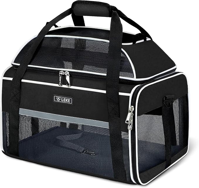 Lekereise Top-Expandable Pet Carrier 18x11x11Inch Delta American United Airline Approved Soft Sided Underseat to 15lbs Travel Carriers for Small Dogs Cats with Locking Safety Zippers Anti-Scratch Mesh