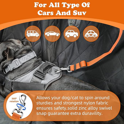 BWOGUE Pet Dog Cat Seat Belts, Car Headrest Restraint Adjustable Safety Leads Vehicle Seatbelt Harness (1 Pack, Orange, Not Elastic)