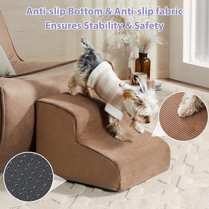 Dog Stairs for Bed, 4-Steps Dog Ramp for Bed, Pet Stair with Highly Supportive Foam and Non-Slip Bottom, Pet Stairs for Large Dogs and Medium Dogs (High 19.7 Inch)