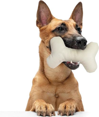 Durable Tough Cotton Canvas Squeaky Dog Toy, Eco-Friendly Interactive Chew Toy for Small, Medium & Large Dogs, T-Bone (White)