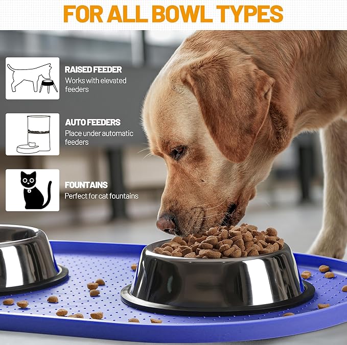 Hubulk 100% Waterproof Silicone Pet Feeding Mat with Raised Edge for Food and Water, Dog Bowl Mats, Cat Bowls Placemat with High Lip Protects Floor for Cats and Dogs (Purple, 24" L x 16" W)