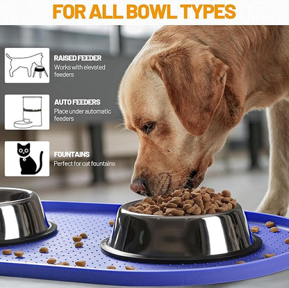 Hubulk 100% Waterproof Silicone Pet Feeding Mat with Raised Edge for Food and Water, Dog Bowl Mats, Cat Bowls Placemat with High Lip Protects Floor for Cats and Dogs (Purple, 24" L x 16" W)