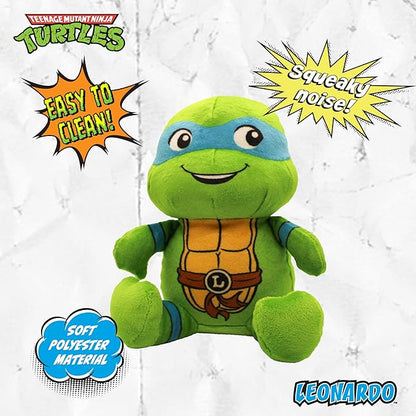 design LAB, Inc. Teenage Mutant Ninja Turtle Official Merchandise | TMNT Toys Squeaky Plush Dog Toy | Stuffed Animal Turtle Squeaks for Interactive Play | 2-Pack Leonardo & Raphael