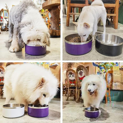 LIHONG Stainless Steel Dog Bowls for Small Medium Sized Dogs Non Slip,Insulated Dog Bowl,Pet Bowl for Food and Water,Rustproof(40oz,Purple)