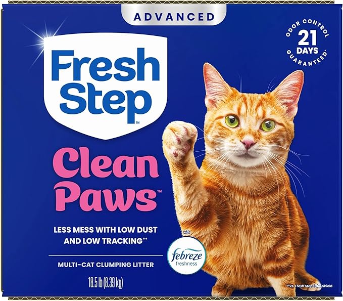 Fresh Step Advanced Clean Paws Multi Cat Clumping Cat Litter with Febreze Freshness, Low Dust, Odor Control with Ammonia Block Tech, Compatible in Automatic Litter Boxes, 37 lbs. (2 x 18.5 lb.)