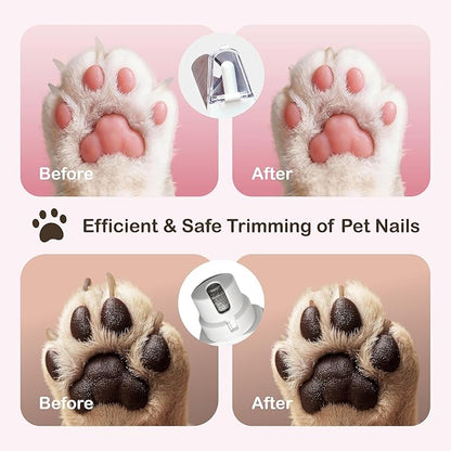 Safe 2-in-1 Dog & Cat Nail Clipper and Grinder LED Safety Light Illuminates the Quick to Prevent Over-Cutting or Bleeding, USB Rechargeable, Low Noise Motor Keeps Pets Calm Grooming for All Pet Sizes