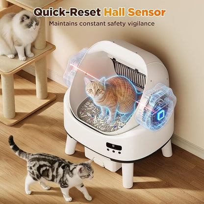 Self Cleaning Cat Litter Box, Open-Top Automatic Robot Litter Box for Multiple Cats with App Control, Safety Sensors Protection, Includes Liners, Digital Screen, Washable Sifter &Cat Pedal