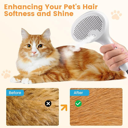 Pet Steam Brush for Dog & Cat, 4 in 1 Self Cleaning Cat Steam Brush for Shedding, Mist Spray Hair Removal Comb for Long Haired Pet Grooming, Effectively Prevents Flying Fur and Reduce Static
