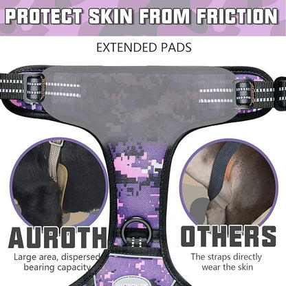 AUROTH Tactical Dog Harness for Small Medium Large Dogs No Pull Adjustable Pet Harness Reflective Working Training Easy Control Pet Vest Military Service Dog Harnesses (S, Purple Camo)