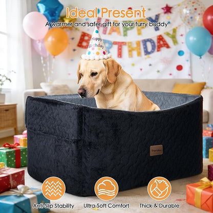 Dog Car Seat for Large Medium Dogs up to 60 lbs – Elevated Dog Booster Seat for Cars with Extra-Safe 14in High Front, Memory Foam Cushion, Washable Cover, Backseat Pet Car Bed (Black/Grey)