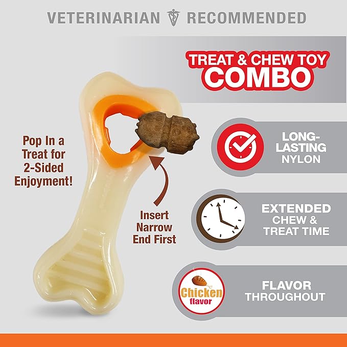 Nylabone Knuckle Bone Pop-In Treat Toy Power Chew Toy for Dogs, Interactive Treat Dispensing Enrichment Toys for Dogs, Long Lasting Chicken Flavor, X-Small Dogs - Up to 15 lbs
